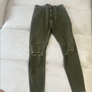 Zara Woman Olive Green Distressed Jeans